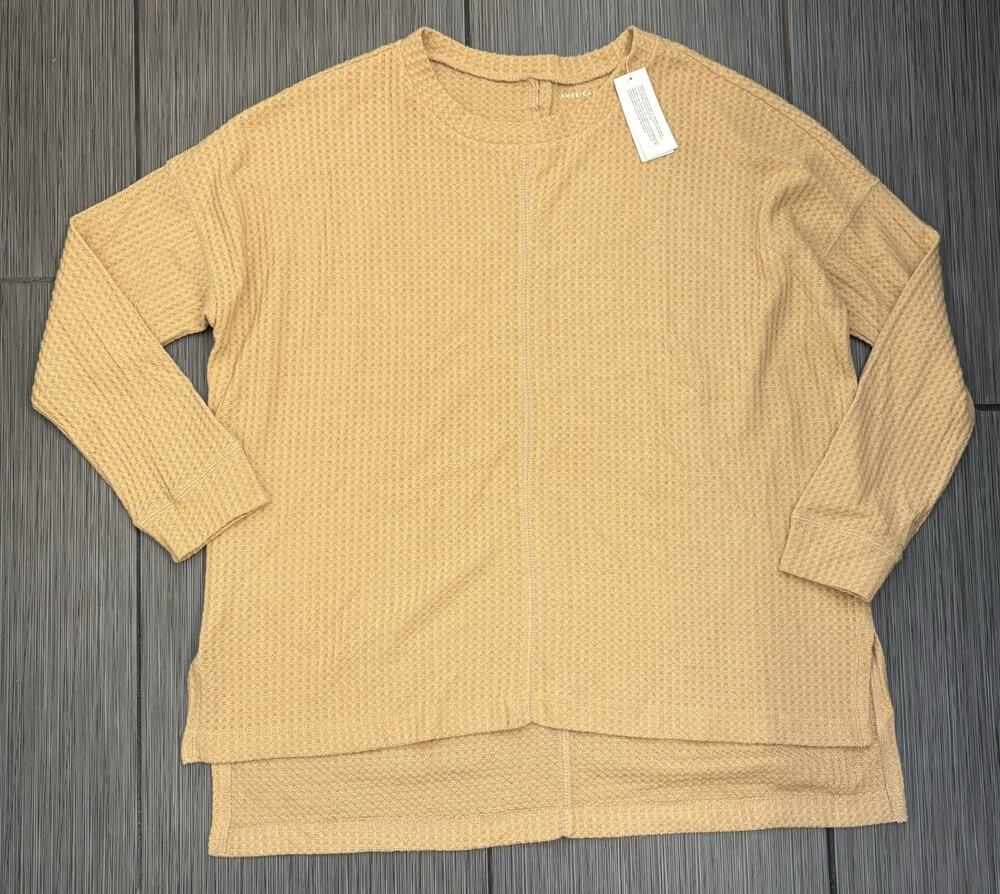 American Eagle Waffle Knit Super Soft Long Sleeve Top Women's Medium Yellow